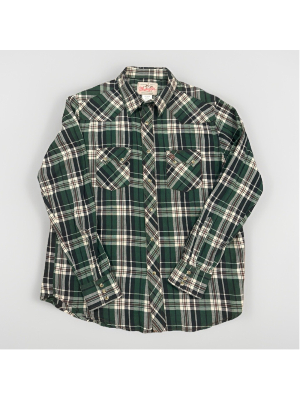 Wrangler Western Shirt Mens L Green Plaid Pearl Snap Cowboy American K1